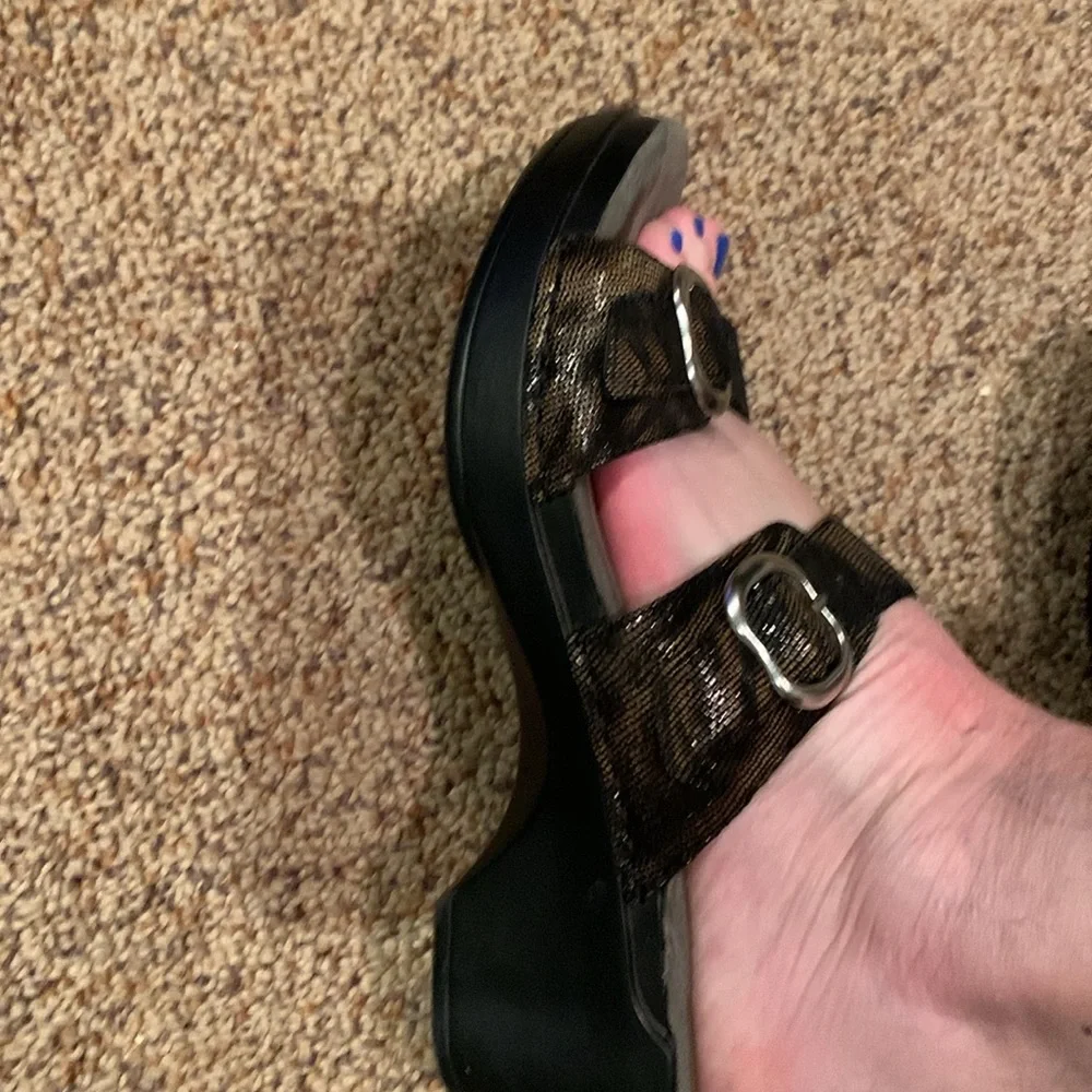 Dansko Sophie animal print Shimmer Leather Slide Wedge platform Sandal EU 39 8.5
